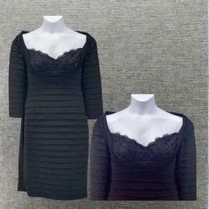 Tadashi‎ Collection Womans Dress Size M Black Beaded Detail Pleated Bodycon